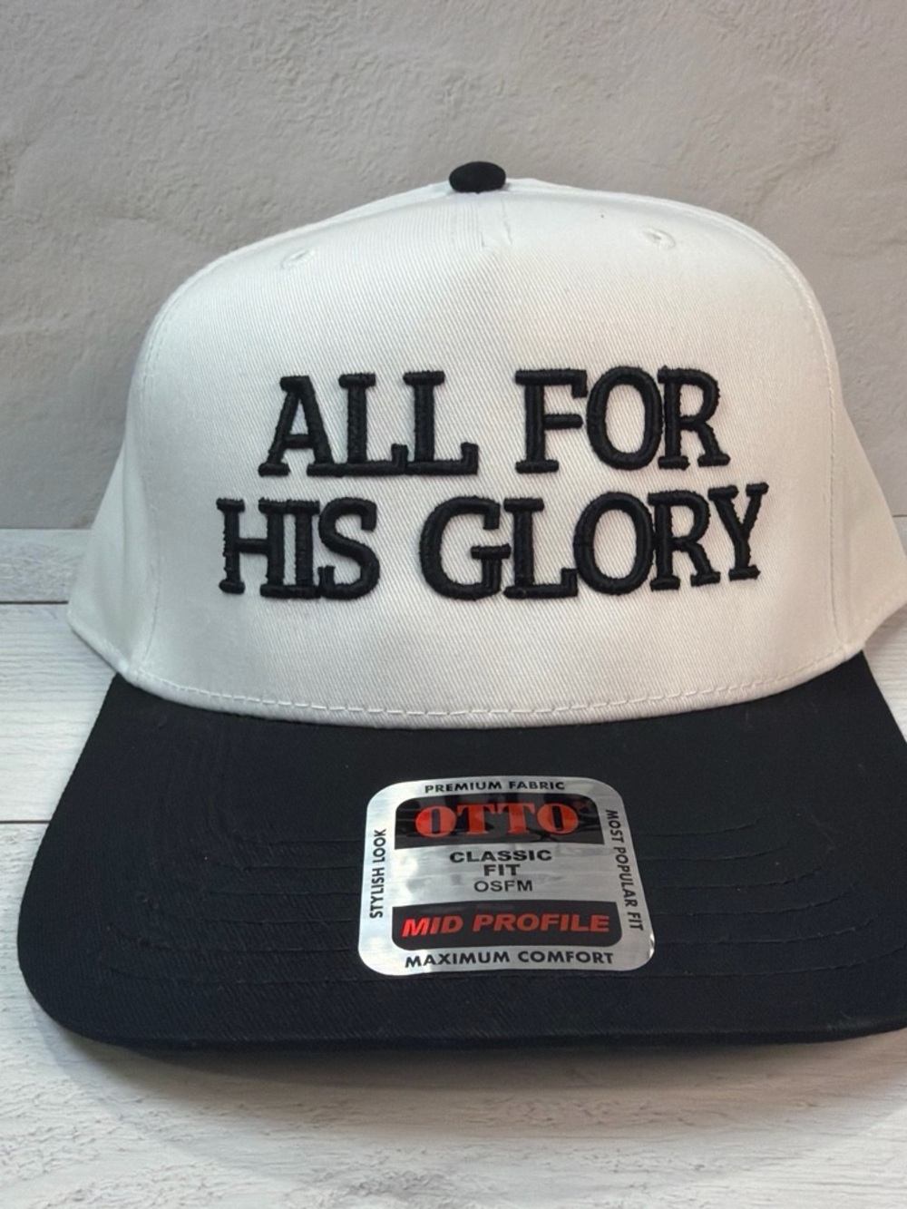 OTTO White and Black 'All For His Glory' Snapback Hat